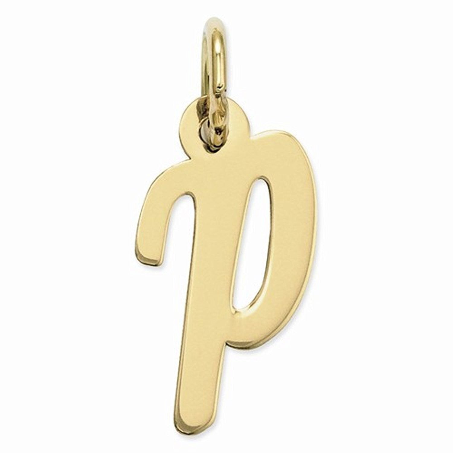 14k Yellow Gold Script Letter P Initial Alphabet Pendant Charm