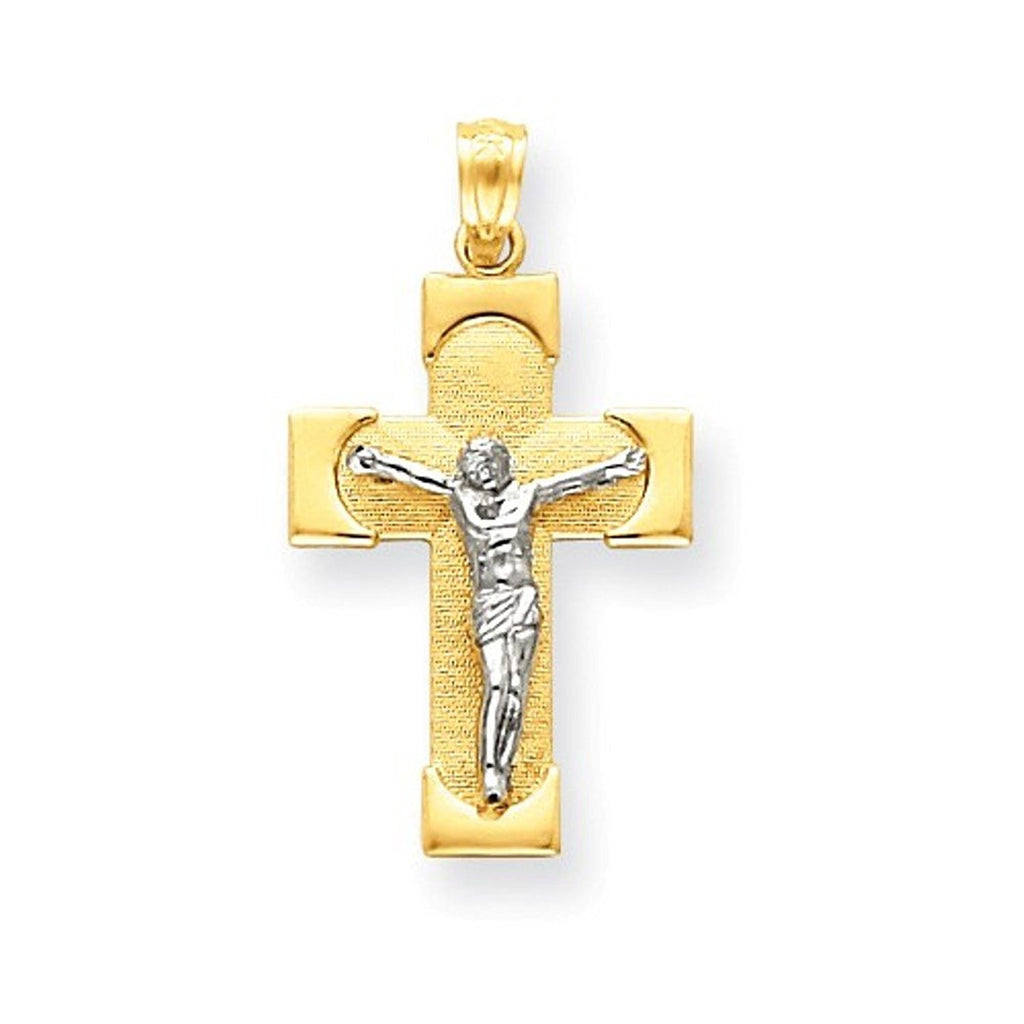 14k Gold Two Tone Crucifix Cross Pendant Charm - [cklinternational]