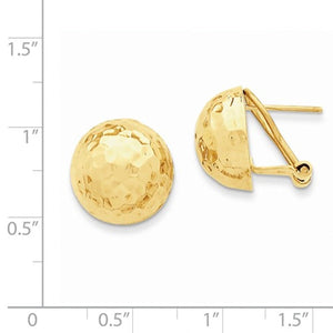 14k Yellow Gold Hammered 14mm Half Ball Omega Post Earrings