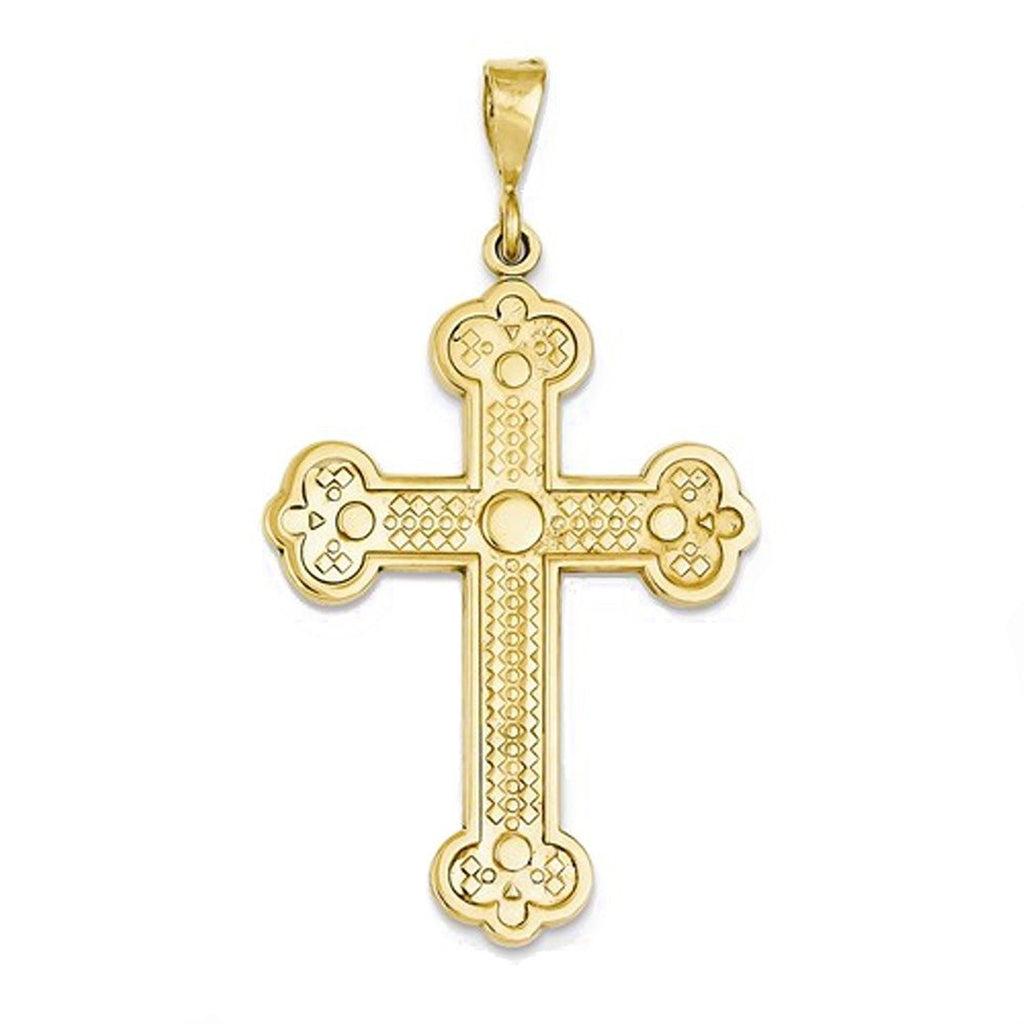 14k Yellow Gold Budded Cross Flat Back Pendant Charm - [cklinternational]