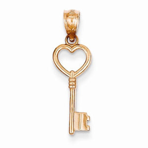 14k Rose Gold Small Heart Key 3D Pendant Charm
