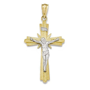 14k Gold Two Tone Crucifix Cross Pendant Charm