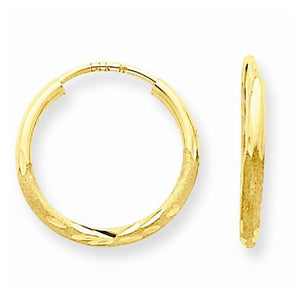 14K Yellow Gold 12mm x 1.5mm Round Endless Hoop Earrings