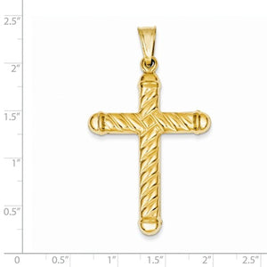 14k Yellow Gold Cross Hollow 3D Large Pendant Charm - [cklinternational]