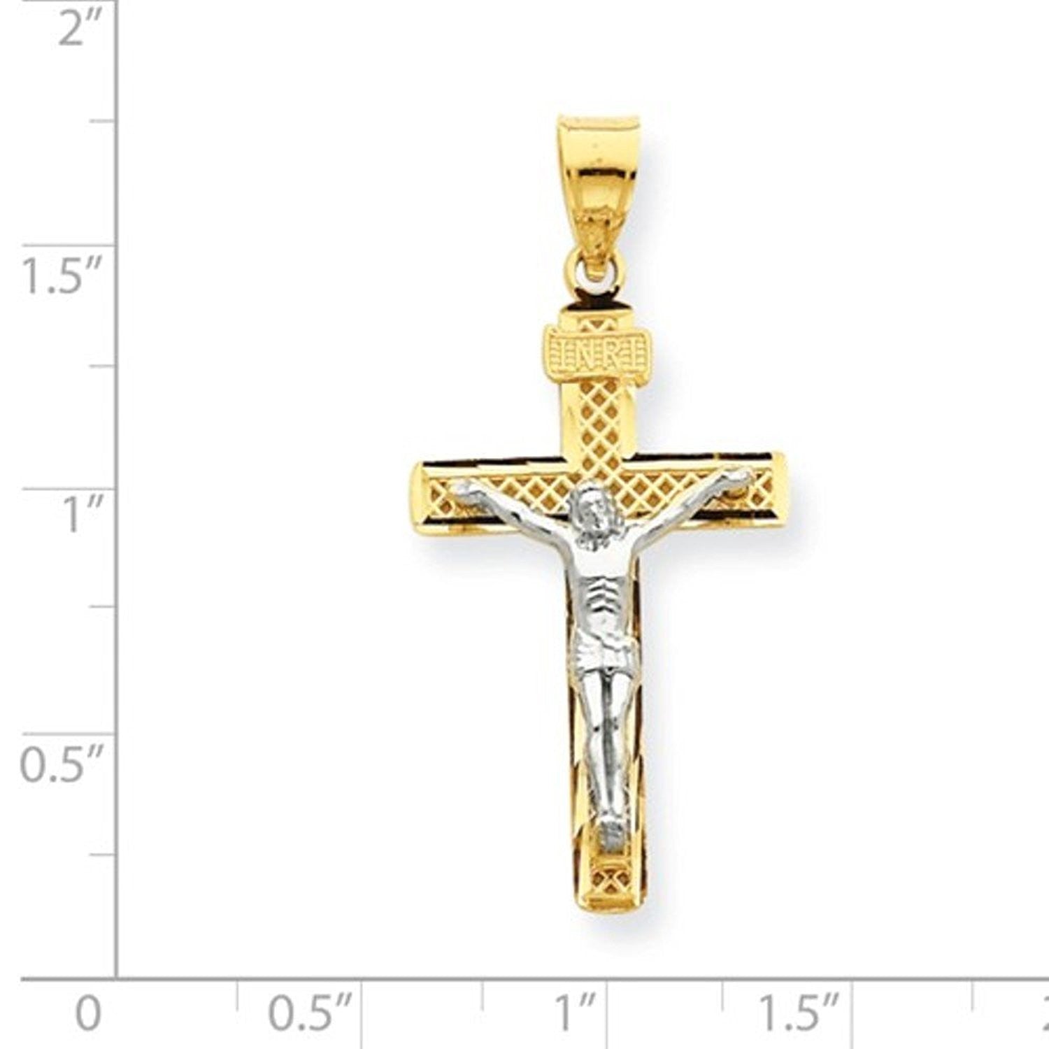 14k Gold Two Tone INRI Crucifix Cross Pendant Charm - [cklinternational]