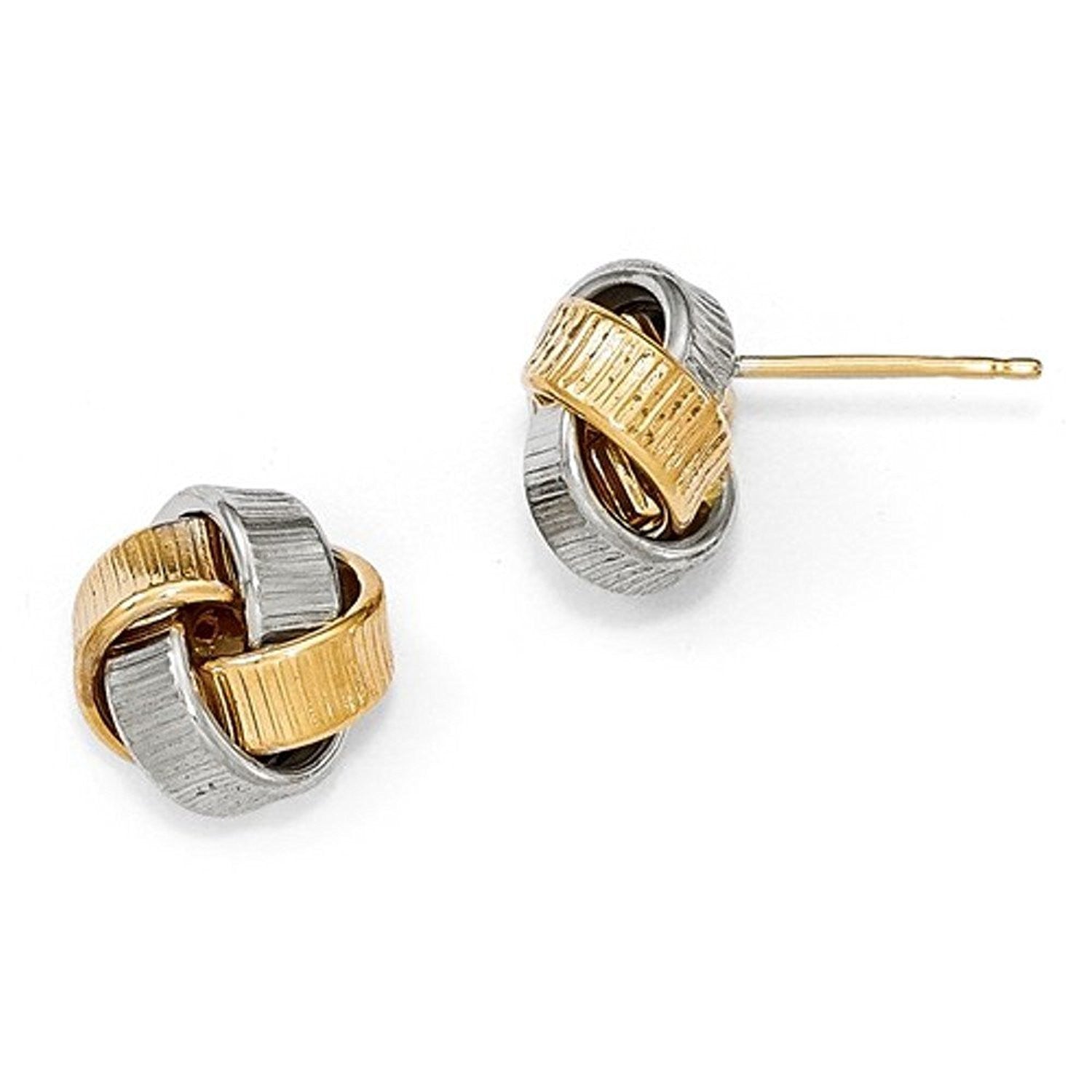 14k Gold Two Tone Textured Love Knot Post Stud Earrings