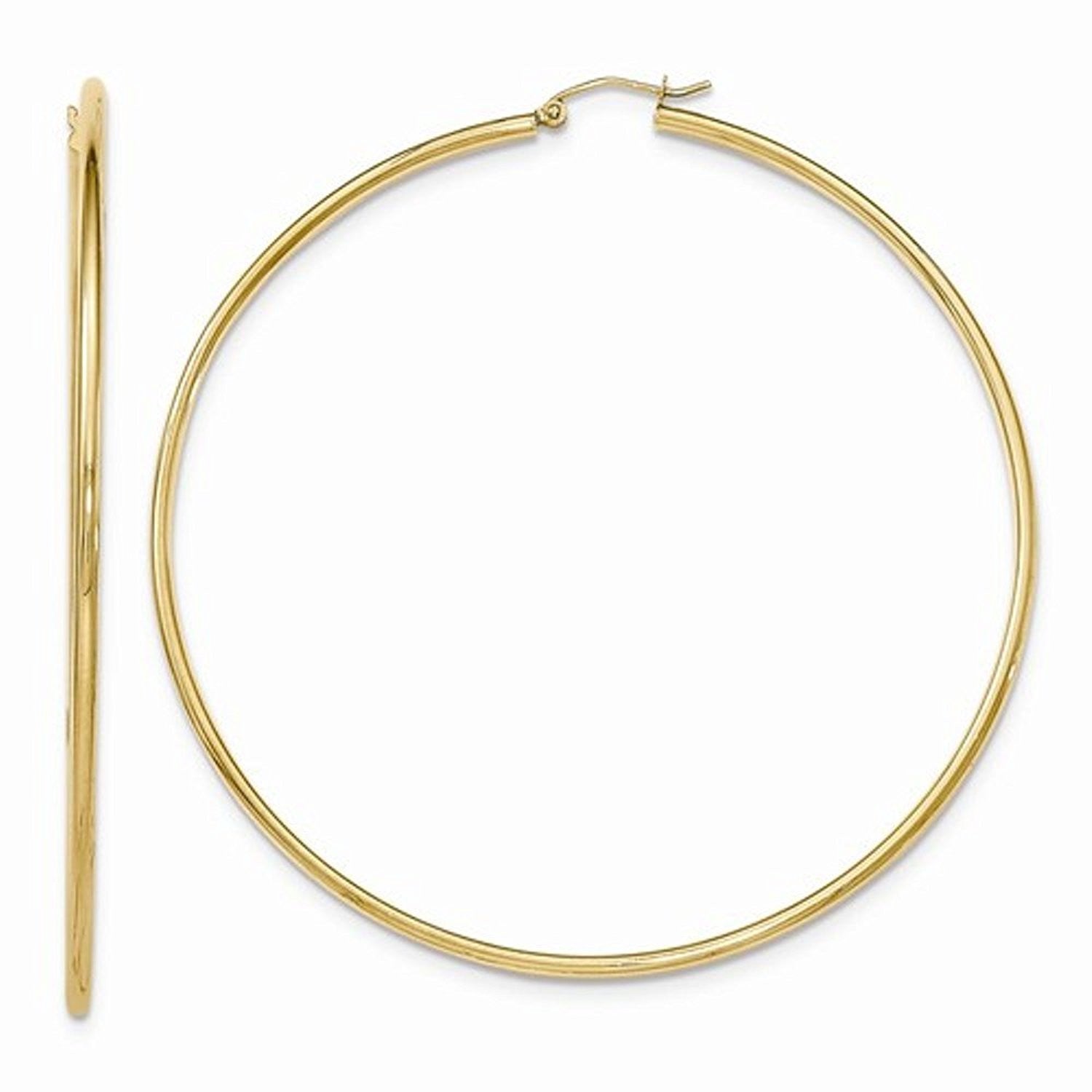 14K Yellow Gold 75mm x 2mm Classic Round Hoop Earrings