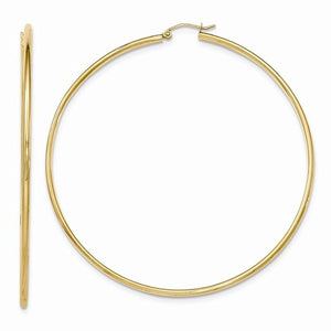 14K Yellow Gold 75mm x 2mm Classic Round Hoop Earrings