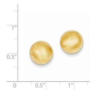 14k Yellow Gold 10.50mm Satin Half Ball Button Post Earrings