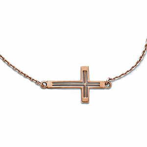 14k Rose Gold Sideways Cut Out Cross Necklace 19 Inches