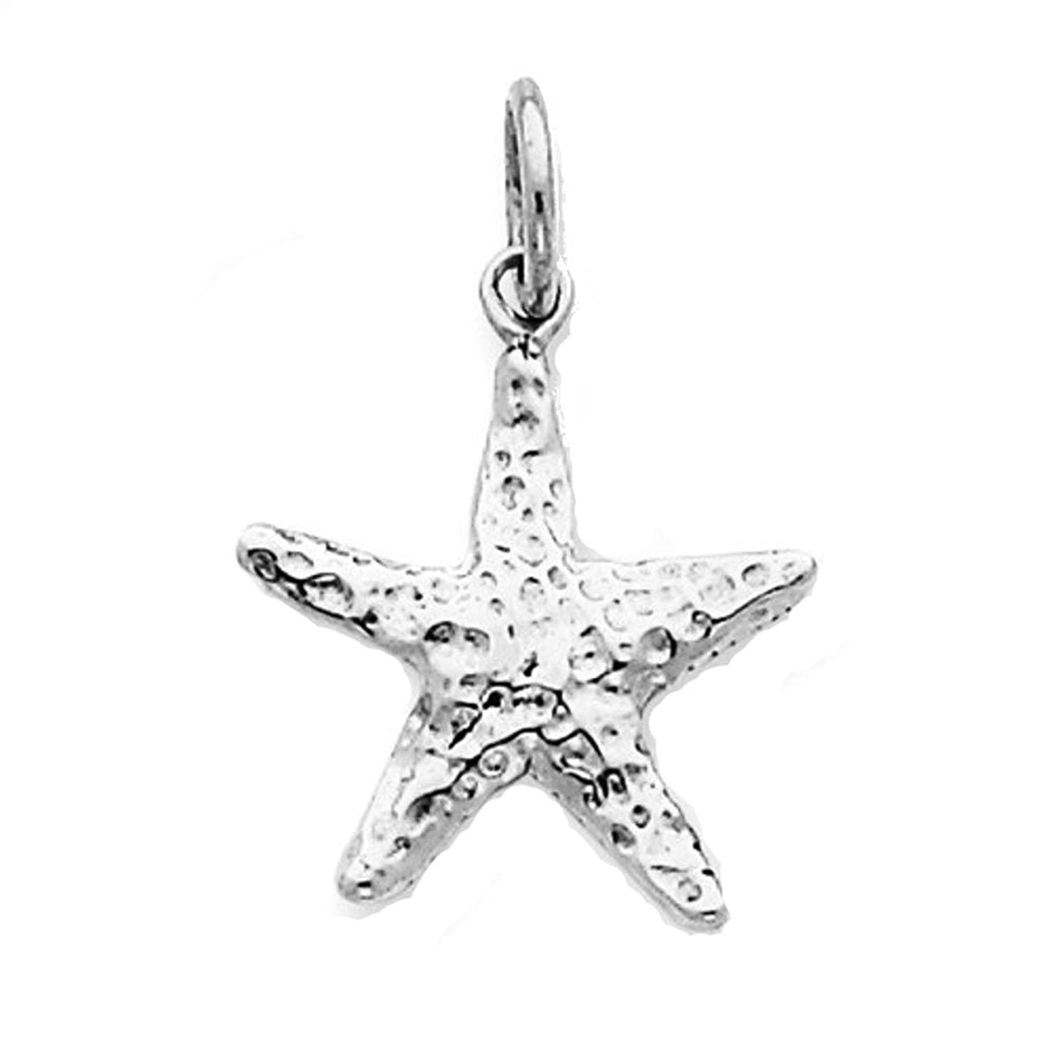 14k White Gold Starfish 3D Small Pendant Charm
