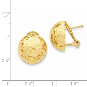 14k Yellow Gold Hammered 16mm Half Ball Omega Post Earrings