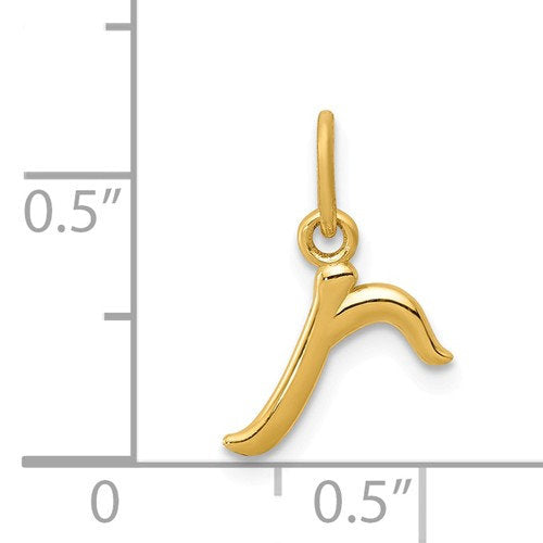 14K Yellow Gold Lowercase Initial Letter R Script Cursive Alphabet Pendant Charm