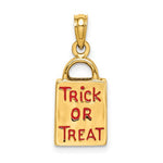 이미지를 갤러리 뷰어에 로드 , 14k Yellow Gold Halloween Jack O Lantern Trick O Treat Bag 3D Pendant Charm
