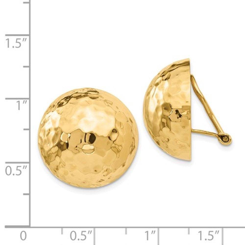 14k Yellow Gold Non Pierced Clip On Hammered Ball Omega Back Earrings 20mm