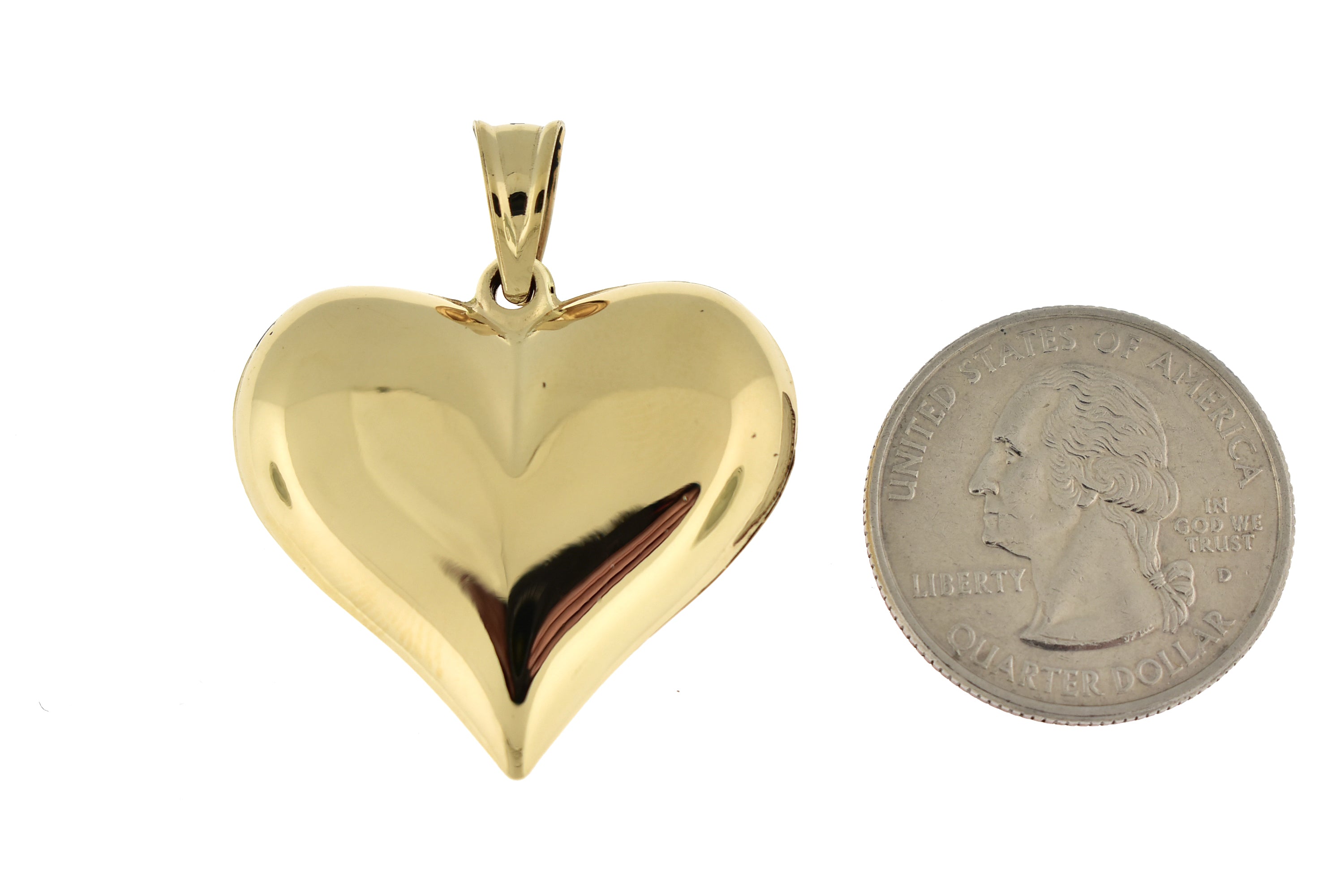 14k Yellow Gold Large Puffed Heart Hollow 3D Pendant Charm - [cklinternational]