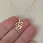 Load and play video in Gallery viewer, 10K Yellow Gold Script Initial Letter G Cursive Alphabet Pendant Charm

