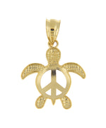 Load image into Gallery viewer, 14k Yellow Gold Peace Sign Turtle Open Back Pendant Charm
