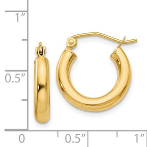 14K Yellow Gold 15mm x 3mm Classic Round Hoop Earrings