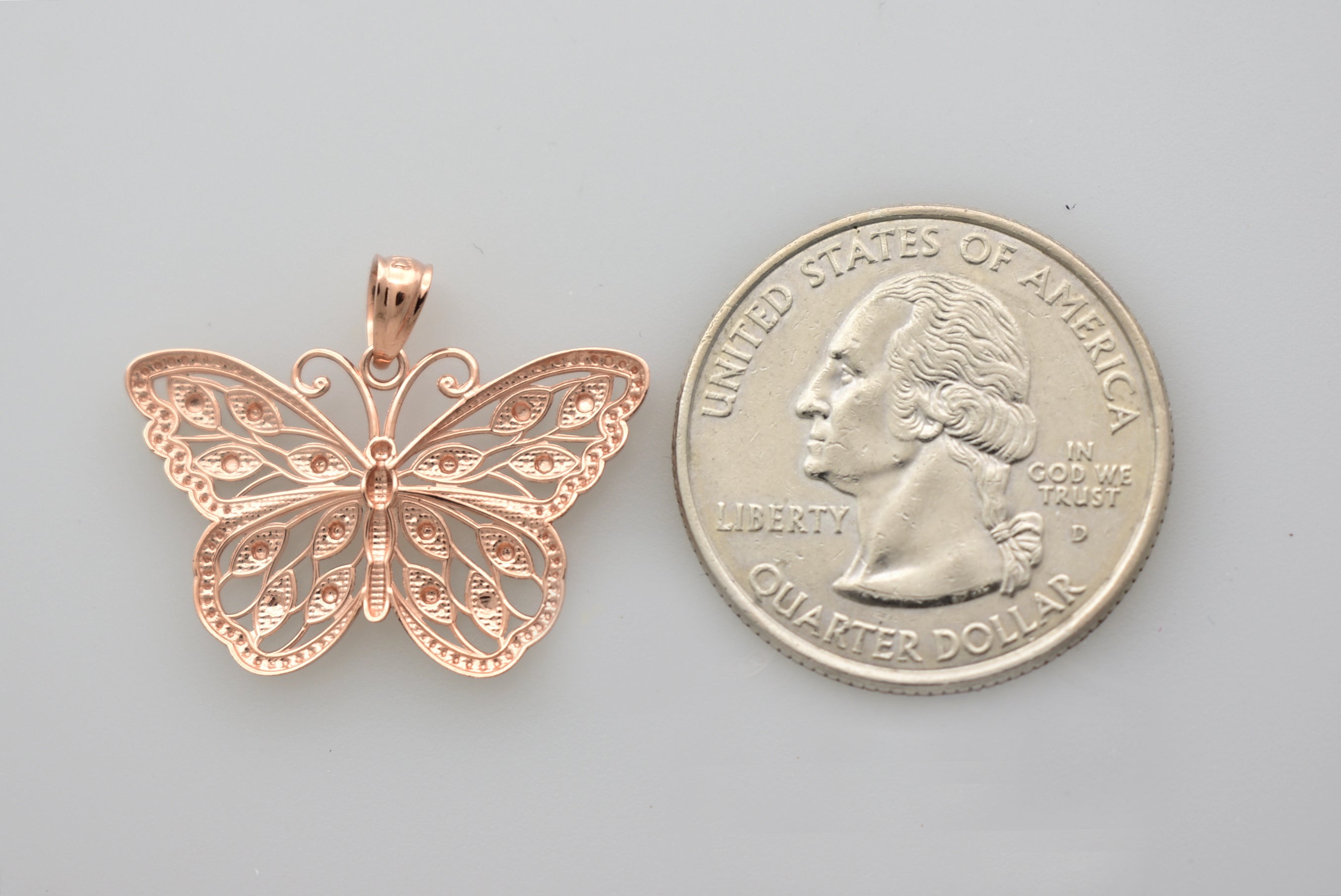 14k Rose Gold Rhodium Butterfly Open Back Pendant Charm