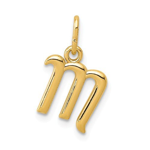 14K Yellow Gold Lowercase Initial Letter M Script Cursive Alphabet Pendant Charm