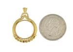將圖片載入圖庫檢視器 14K Yellow Gold 1/10 oz One Tenth Ounce American Eagle or Krugerrand Coin Holder Prong Bezel Pendant Charm for 16.5mm x 1.3mm Coins
