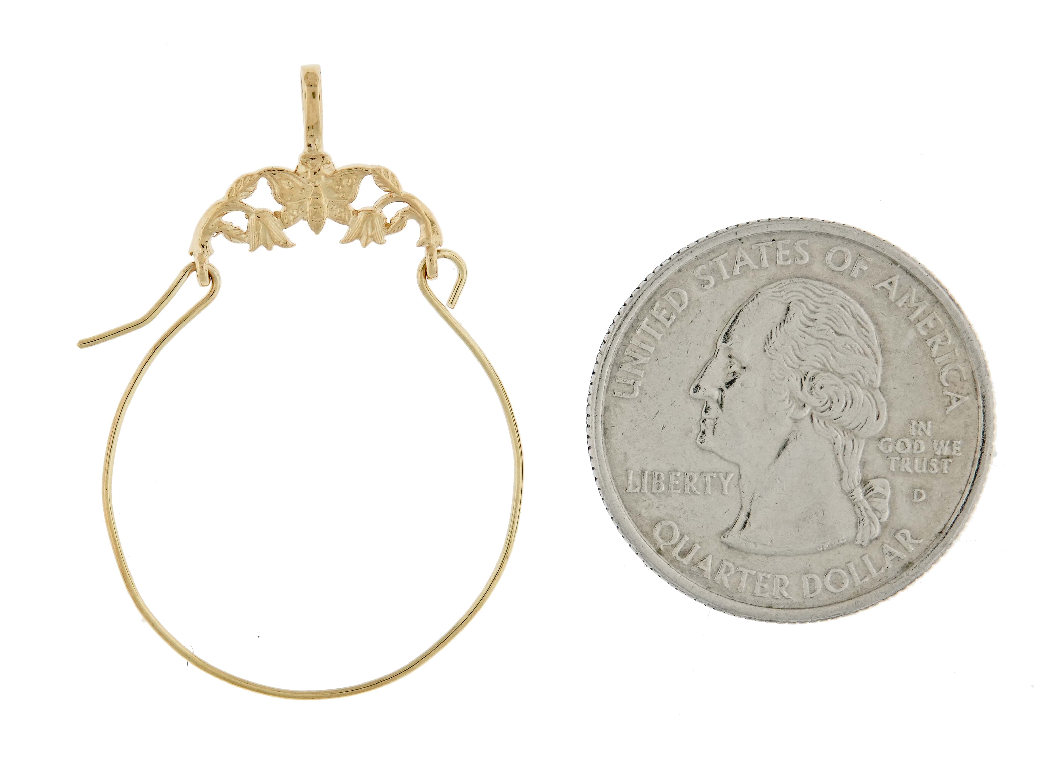 14K Yellow Gold Butterfly Charm Holder Hanger Connector Pendant