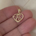 Load and play video in Gallery viewer, 14k Yellow Rose Gold Letter E Initial Alphabet Heart Pendant Charm
