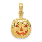 Carregar imagem no visualizador da galeria, 14k Yellow Gold Enamel Pumpkin Halloween Jack O Lantern 3D Pendant Charm
