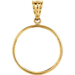 Load image into Gallery viewer, 14K Yellow Gold Holds 21.5mm x 1.5mm Coins or United States US $5 Dollar Coin Holder Tab Back Frame Pendant
