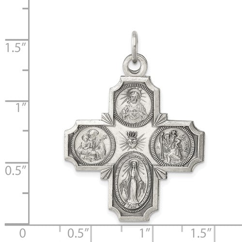 Sterling Silver Cruciform Cross Four Way Medal Antique Style Pendant Charm