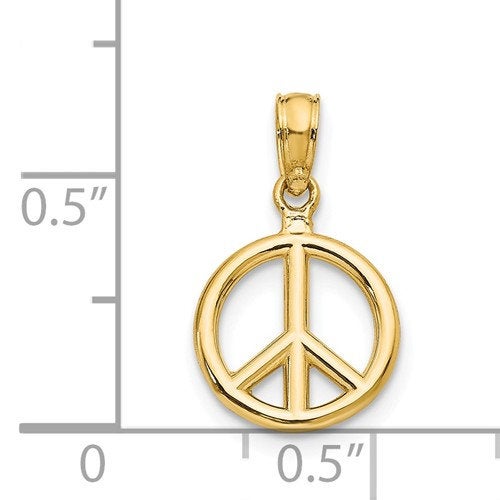 14k Yellow Gold Peace Sign Symbol Small 3D Pendant Charm
