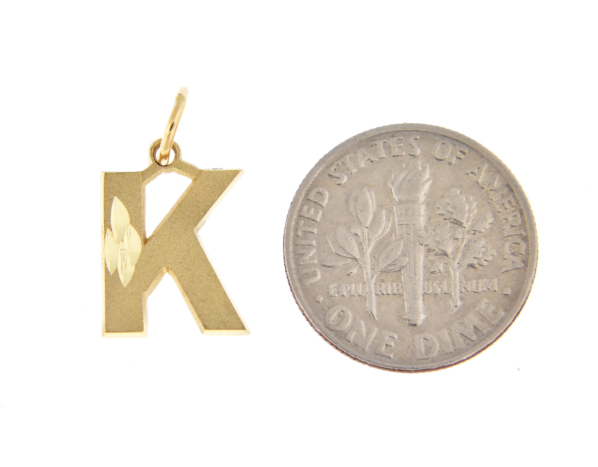 10K Yellow Gold Uppercase Initial Letter K Block Alphabet Diamond Cut Pendant Charm