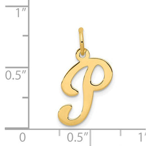 14K Yellow Gold Initial Letter P Cursive Script Alphabet Pendant Charm