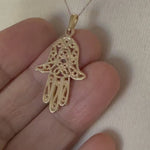 Load and play video in Gallery viewer, 14k Yellow Gold Hamsa Hand of God Chamseh Pendant Charm
