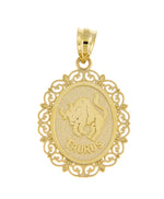Ladda upp bild till gallerivisning, 14k Yellow Gold Taurus Zodiac Horoscope Oval Pendant Charm
