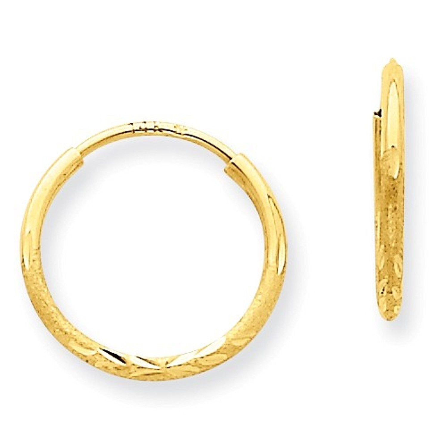 14K Yellow Gold 12mm x 1.25mm Round Endless Hoop Earrings