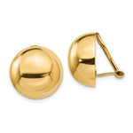 Lataa kuva Galleria-katseluun, 14k Yellow Gold Non Pierced Clip On Half Ball Omega Back Earrings 16mm
