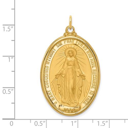 14k Yellow Gold Blessed Virgin Mary Miraculous Medal Oval Large Pendant Charm
