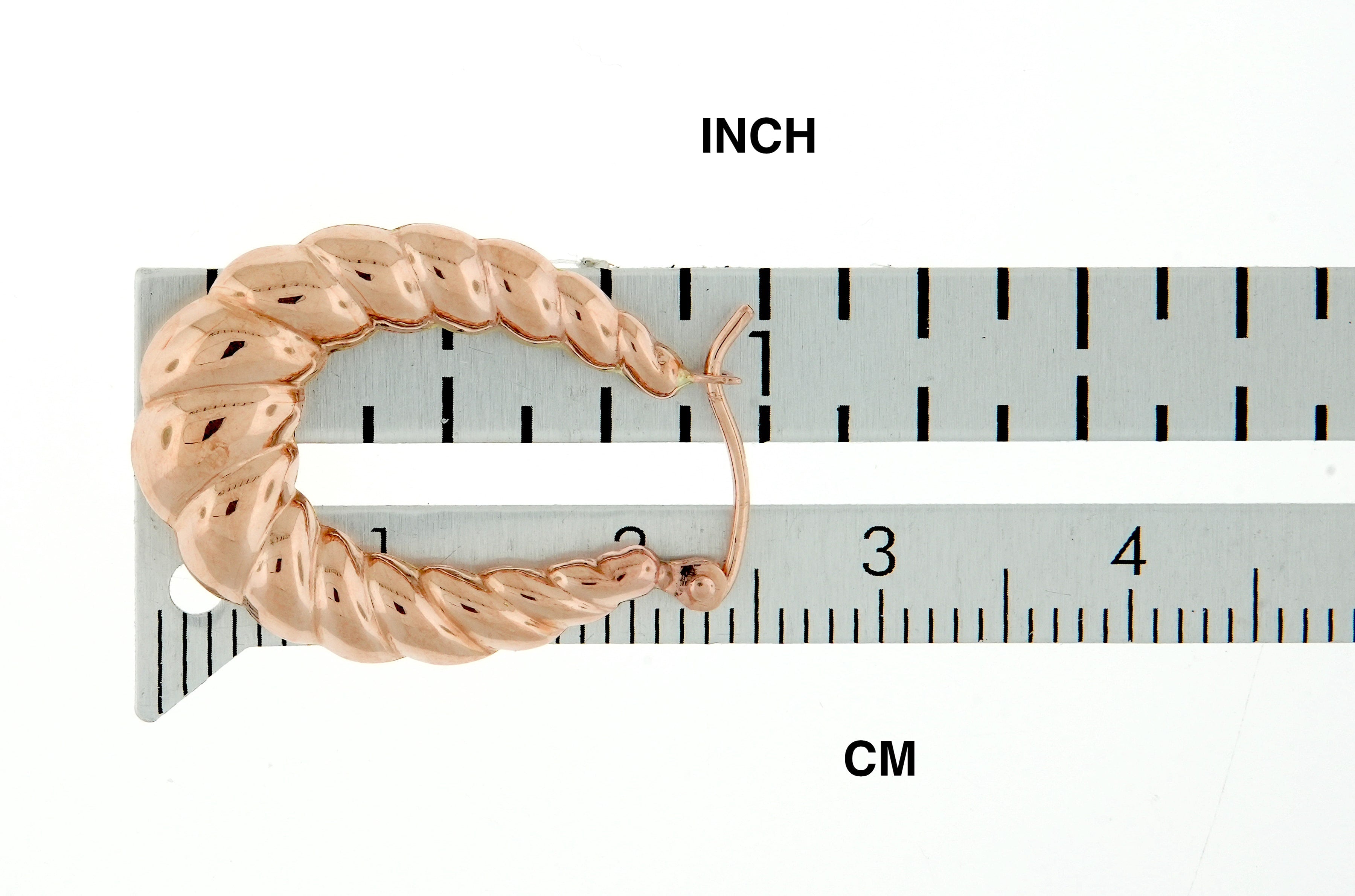 14K Rose Gold Shrimp Scalloped Twisted Hoop Earrings