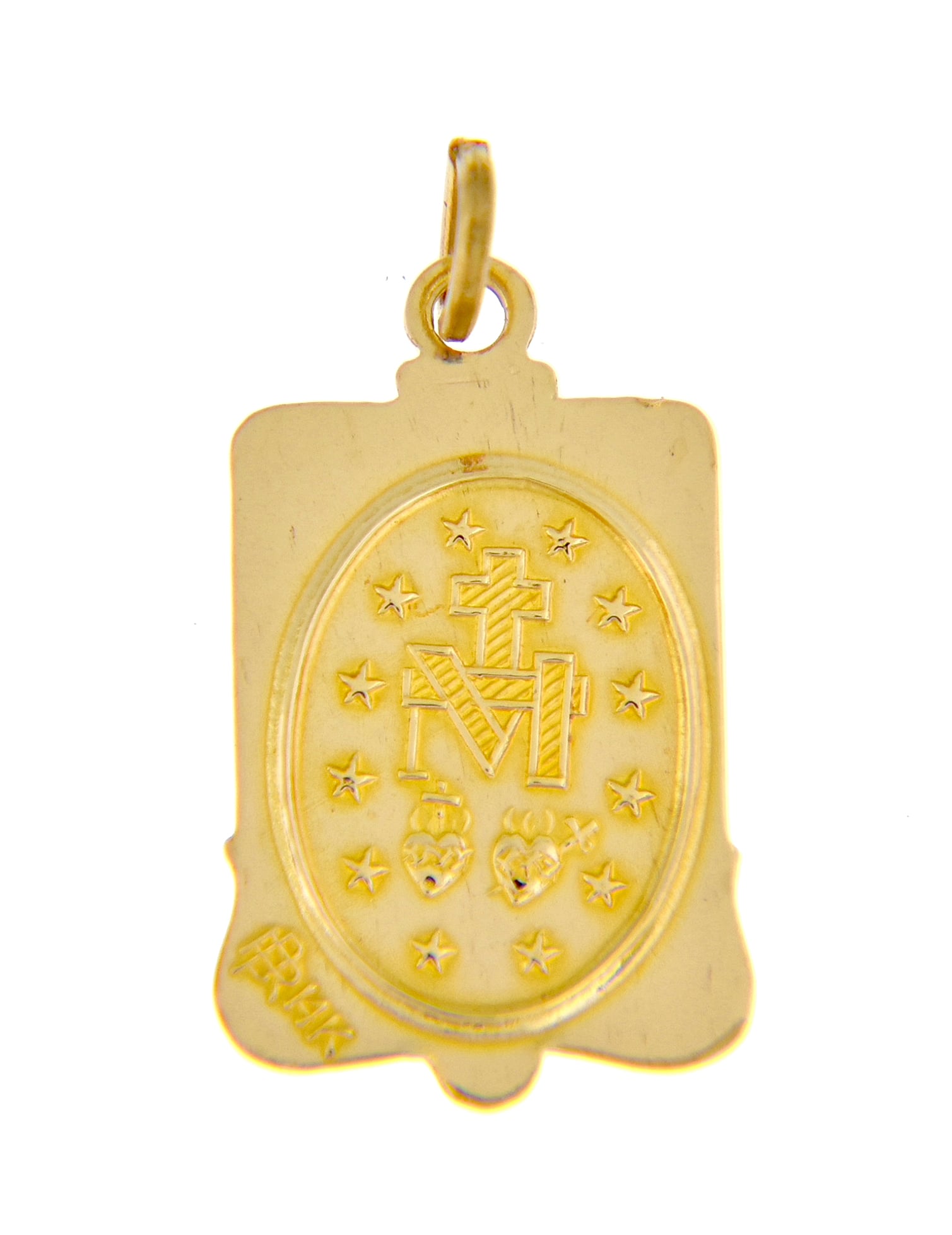 14k Yellow Gold Blessed Virgin Mary Miraculous Medal Rectangle Pendant Charm