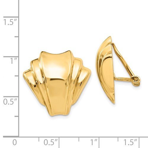 14k Yellow Gold Non Pierced Clip On Seashell Omega Back Earrings