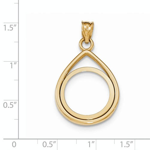 14K Yellow Gold 1/10 oz One Tenth Ounce American Eagle Teardrop Coin Holder Prong Bezel Pendant Charm for 16.5mm x 1.3mm Coins