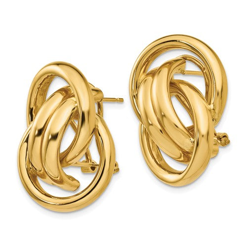 14k Yellow Gold Classic Love Knot Omega Back Large Earrings