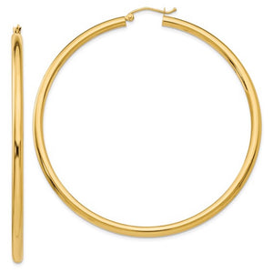 14K Yellow Gold 65mm x 3mm Classic Round Hoop Earrings