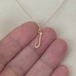 Load and play video in Gallery viewer, 14K Yellow Gold Lowercase Initial Letter J Script Cursive Alphabet Pendant Charm
