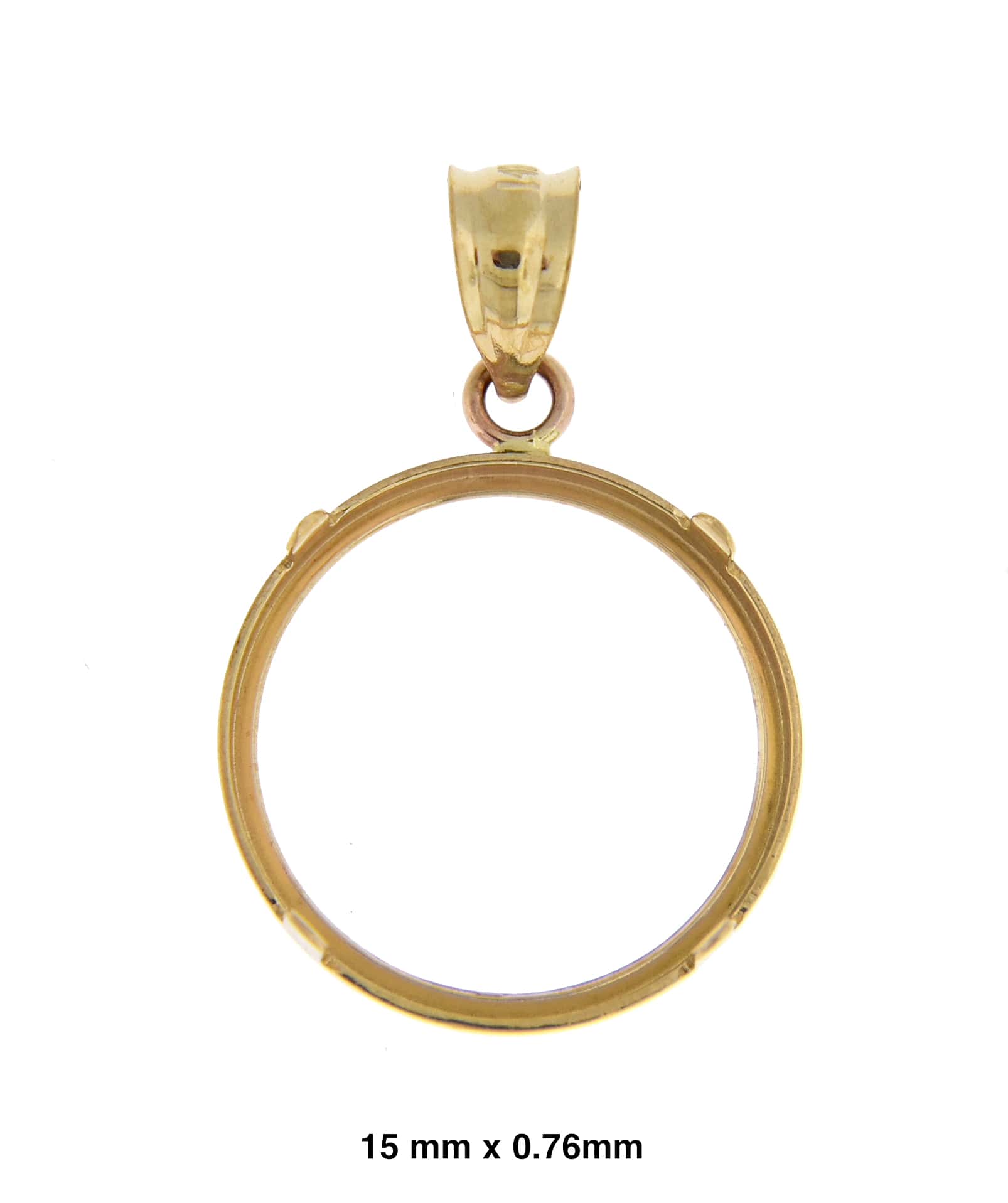 14K Yellow Gold Holds 15mm x 0.76mm Coins or United States 1.00 One Dollar Coin Tab Back Frame Pendant Holder