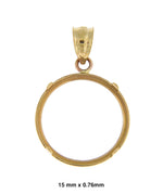 Lade das Bild in den Galerie-Viewer, 14K Yellow Gold Holds 15mm x 0.76mm Coins or United States 1.00 One Dollar Coin Tab Back Frame Pendant Holder
