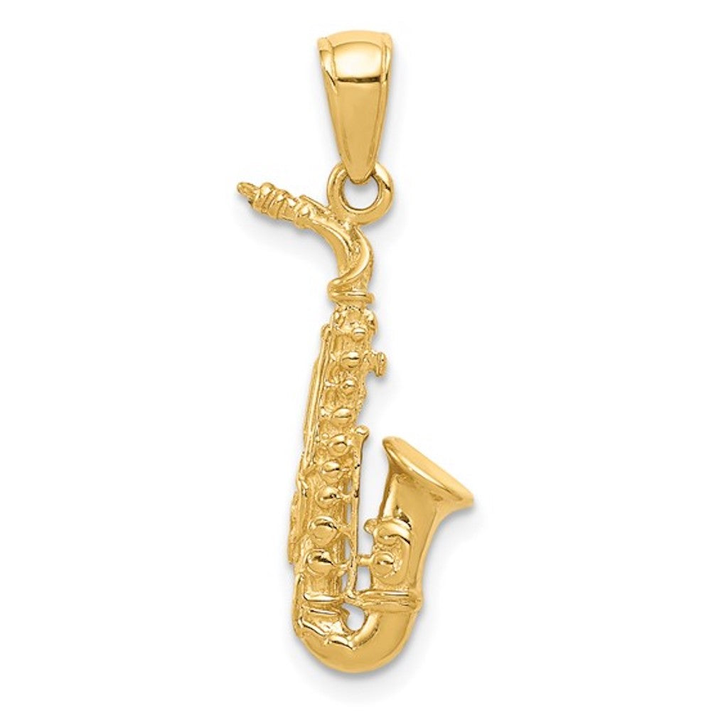 14k Yellow Gold Saxophone 3D Pendant Charm