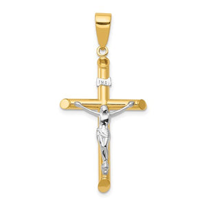 14k Gold Two Tone Crucifix Cross Hollow Pendant Charm